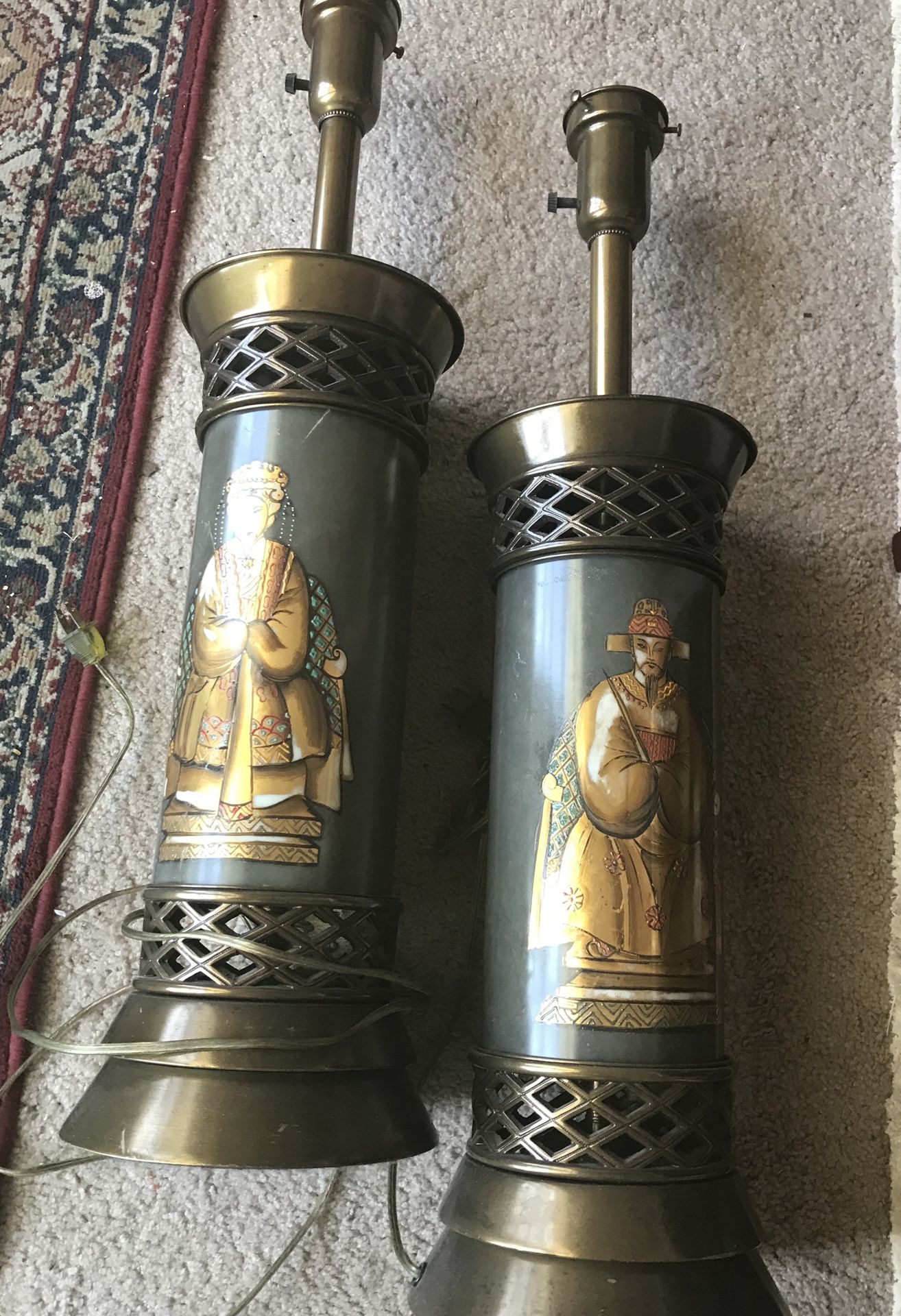 Tall and heavy antique Chinese Enamel lamps