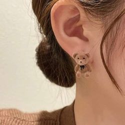 Fuzzy Brown Teddy Bear Stuffed Animal Stud Earring Pair