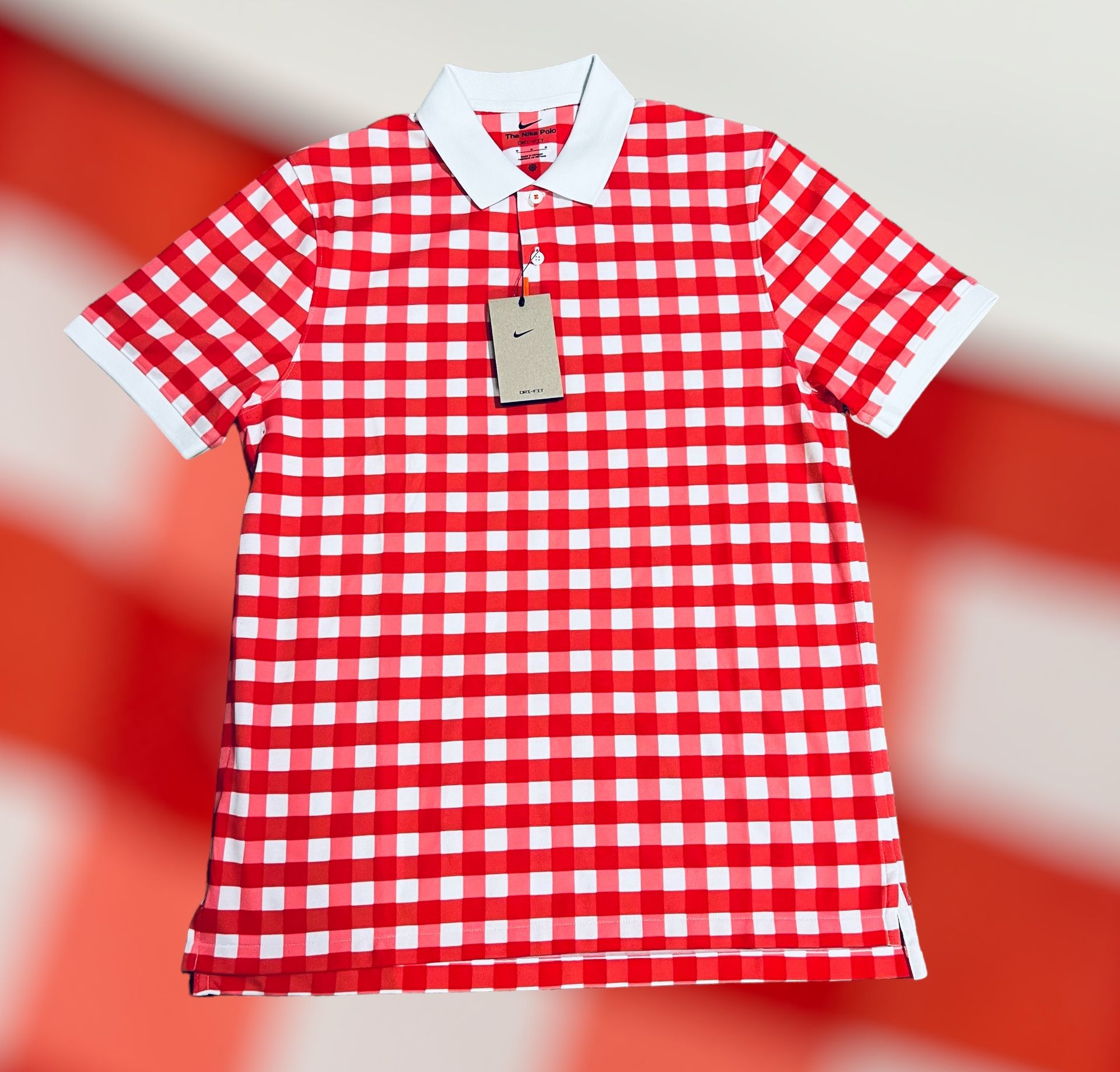  Nike Golf Dri-FIT Gingham Checkered Polo Shirt Red White MEDIUM NWT