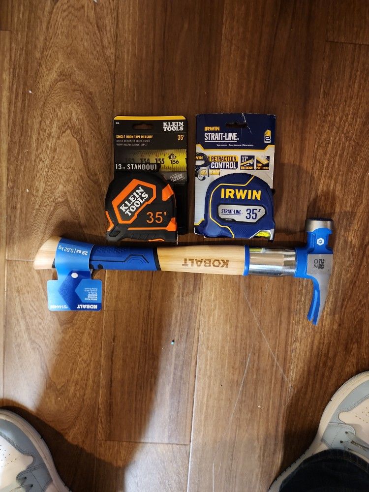 Klein 35' Tape Measure Irwin 35" 22oz Kobalt Framing Hammer