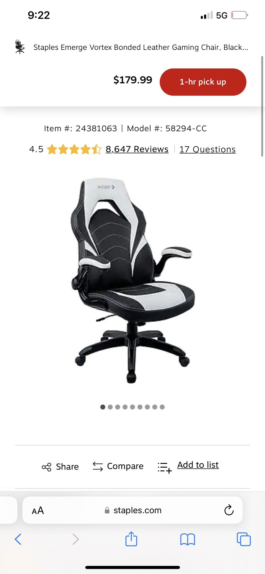 Emerge White Leather Gaming Chair