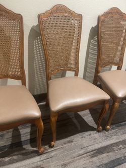 Mid-Century Modern French Provincial Cane Back Dining Chairs Set of 3