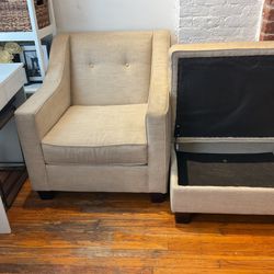 Furniture Set: Beige Chair and Ottoman 