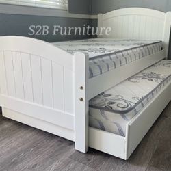 Twin Twin Size White Trundle W Ortho