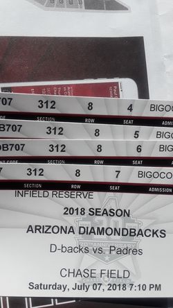 Four infield reserve tickets sec 312 row 8. The game is Saturday July 7th 7pm