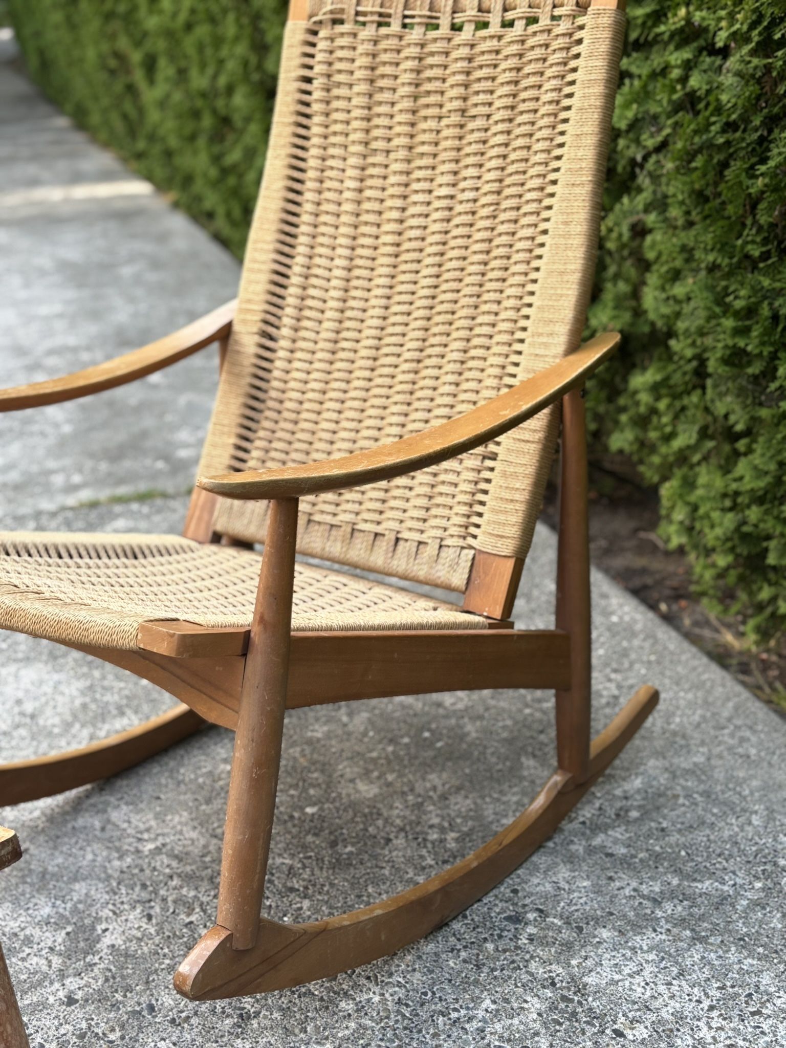 AFM Japan Mid Century Modern Woven Rope Rocking Chair And Ottoman 