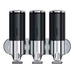 3 in 1 Chamber Wall Mounted Bathroom Shower Pump Dispenser and Organizer-Holds Shampoo, Soap, Conditioner, Shower Gel, for Bathroom Kitchen Hotel (Bla