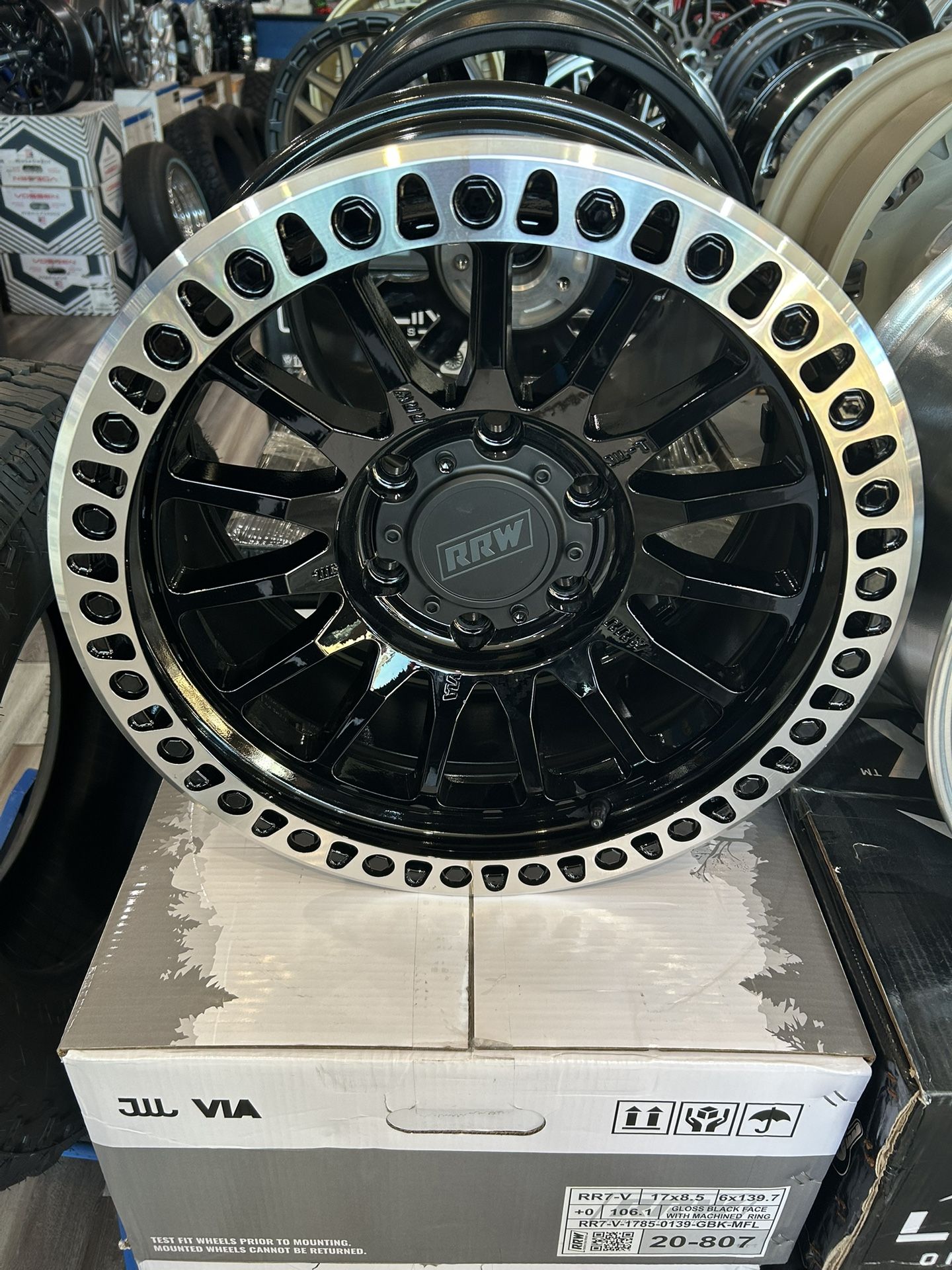 RRW RR7-V 6x139.7 Size 17x8.5 OFFSET: 0mm GLOSS BLACK FACE W/ MACHINED RING $325 Each