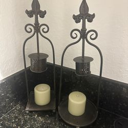 Wrought Iron Candle Holders with candles 