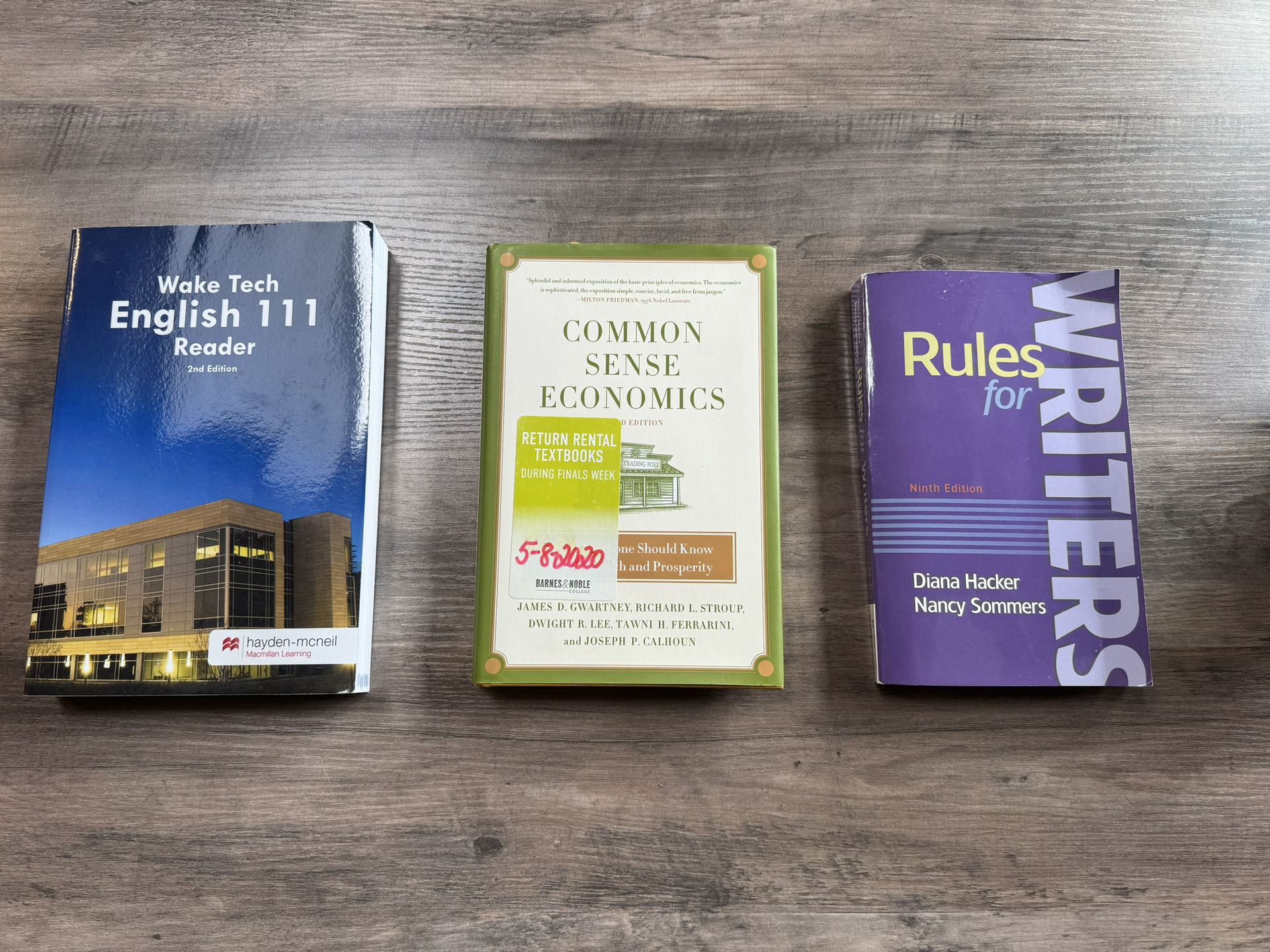 College Books - Wake Tech English, Common Sense Economics, Rules For Economics
