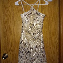 Dress. NWT.  SIZE 7.  Beige W Gold Sequons.