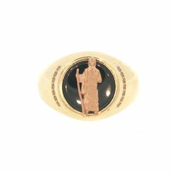 Men’s 14k Yellow Gold Saint St. Jude Black Stone CZ Cubic Zirconia Signet Ring Size 9 GP3120161