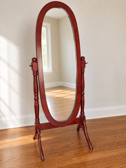 Oval Wood Cheval Floor Mirror —
