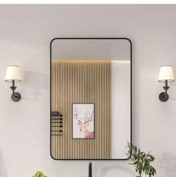 24 in. W x 36 in. H Rectangular Framed Wall Bathroom Vanity Mirror in Matte Black