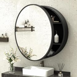 Farmhouse  Bathroom Mirror / Medicine Cabinet With Shelves. Matte Black metal frame