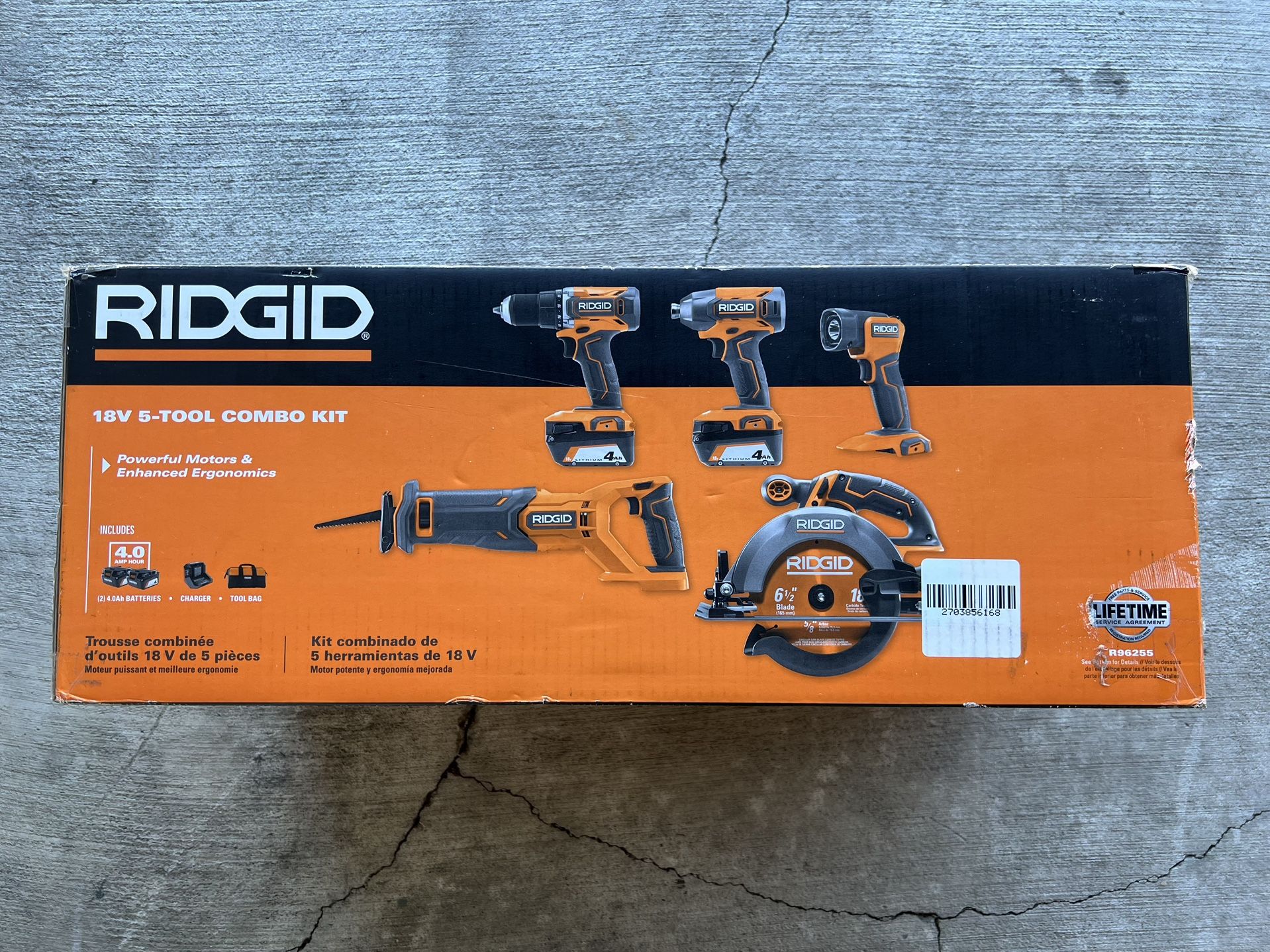 RIDGID 18V Cordless 5-Tool Combo Kit with (2) 4.0 Ah Batteries, Charger, Tool Bag, and Accessories