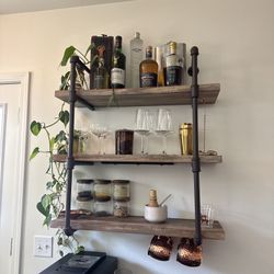 New Rustic Industrial Pipe Shelving Unit - Wall Mounted Wood Shelves