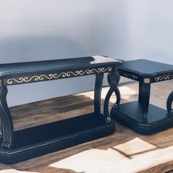 Vintage Black & Gold Painted End Table & Sofa Table