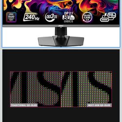 MSI MPG 322URX QD-OLED 32-inch 3840 x 2160 (UHD) Computer Monitor, 240Hz, Adaptive-Sync, HDMI, DP Port, VESA Mountable, Tilt, Speaker, 0.03ms, Black