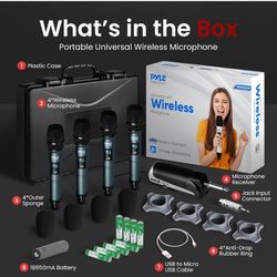 4-Channel Handheld Wireless Microphones; Independent Channel Controls, RF Signa LCD Indicator, Digital; Portable UHF Band Receiver System