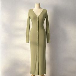 Medium olive green  maxi long sleeve dress