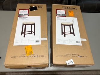 2 PCS ONLY Concord 26.5 in. Dark Brown and Beige Backless Wood Counter Stool with Faux Leather Seat