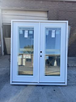 Steves & Sons Element 72 in. x 80 in. Primed Right Hand Inswing Full Clear Tempered Glass Steel Prehung Double Patio Door with Blinds