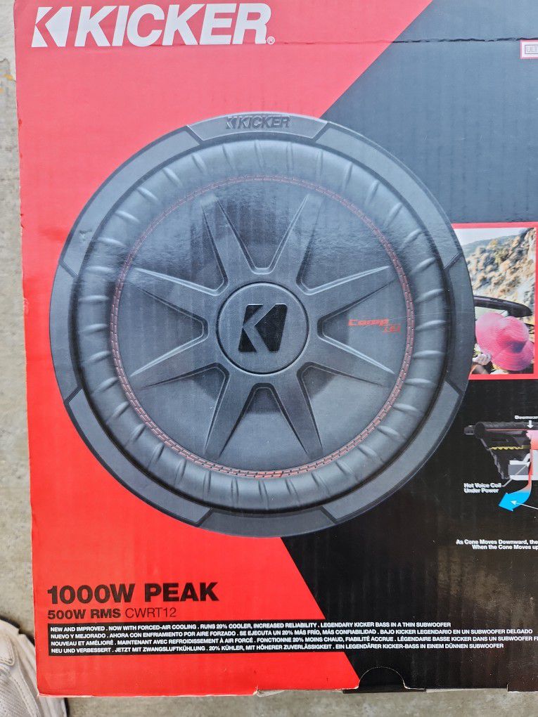 Kicker 48CWRT122
CompRT 12" 500W RMS Dual 2 Ohm shallow mount subwoofer 1000W MAX EACH