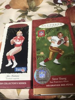 Brand new Joe Montana and Steve young Christmas ornament