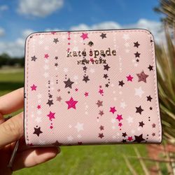 Kate Spade Glitter Twinkle Printed Small Zip Around Wallet Pink Multi