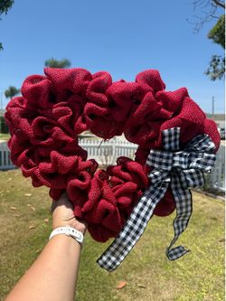 Red Burlap Heart Wreath
