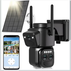 Triple-Lens Solar Security Cameras Wireless Outdoor, 2.4G/5G WiFi Cameras for Home Security with 10X Zoom, Full Color Night Vision, PlR Human Detectio