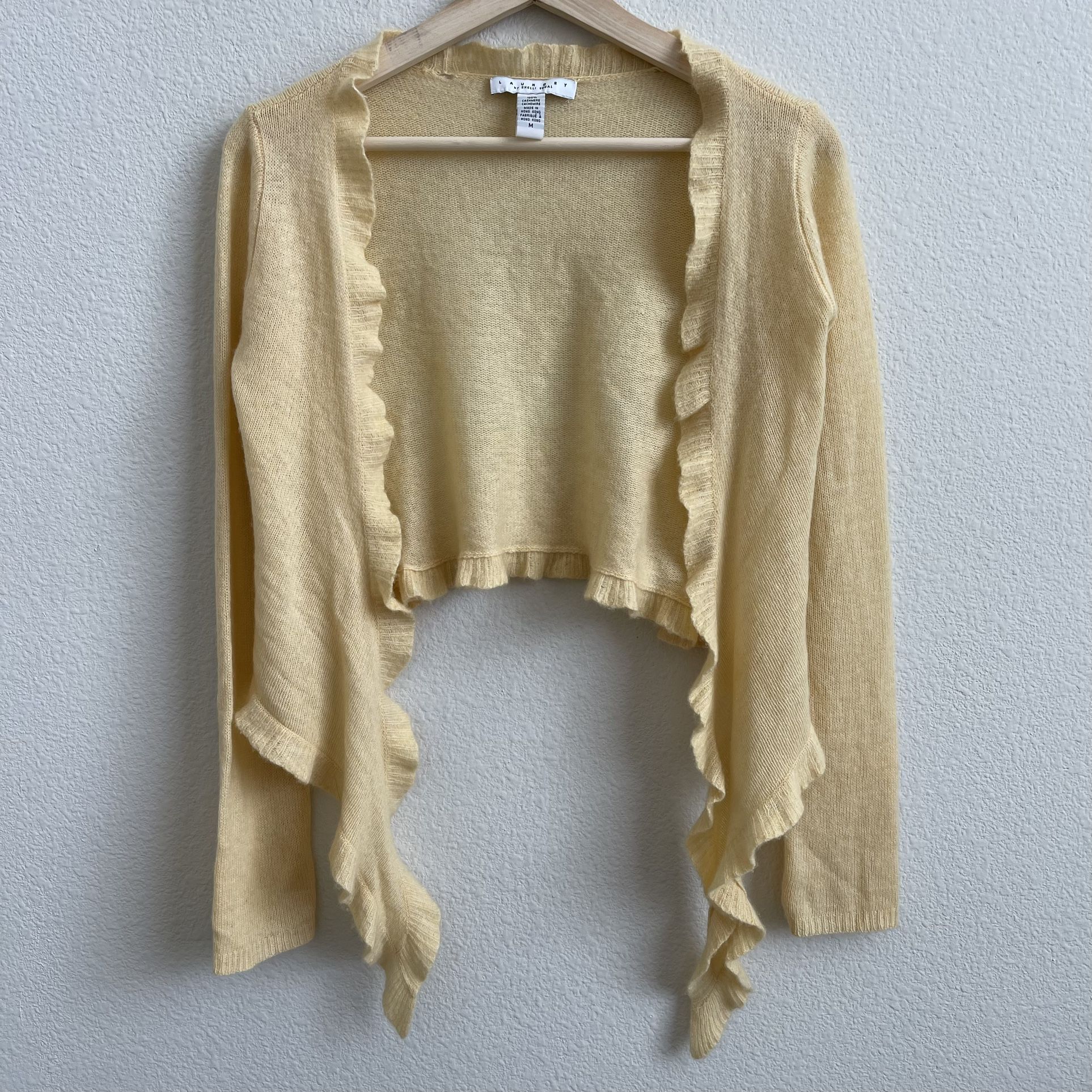 LAUNDRY BY SHELLI SEGAL Yellow Cashmere Open Front Waist Tie Cropped Cardigan
