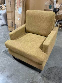 #T   Mustard Yellow Accent Chair Oversized Upholstered Armchair Linen Fabric, Comfortable Design  Price: $75