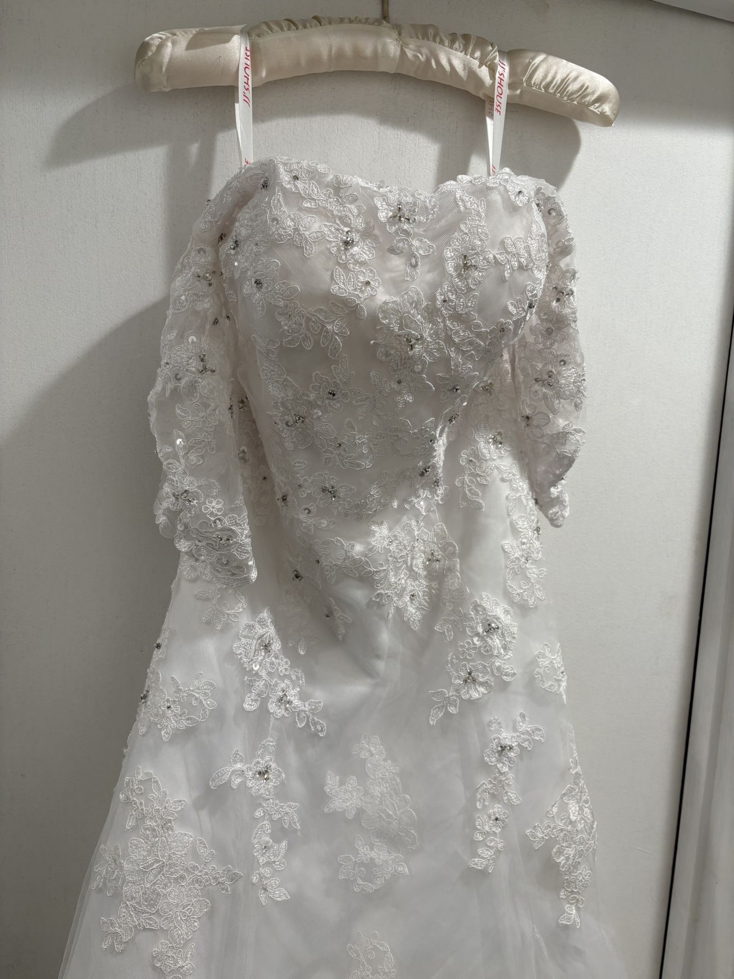 JJs House Elegant White Wedding Gown with lace detail