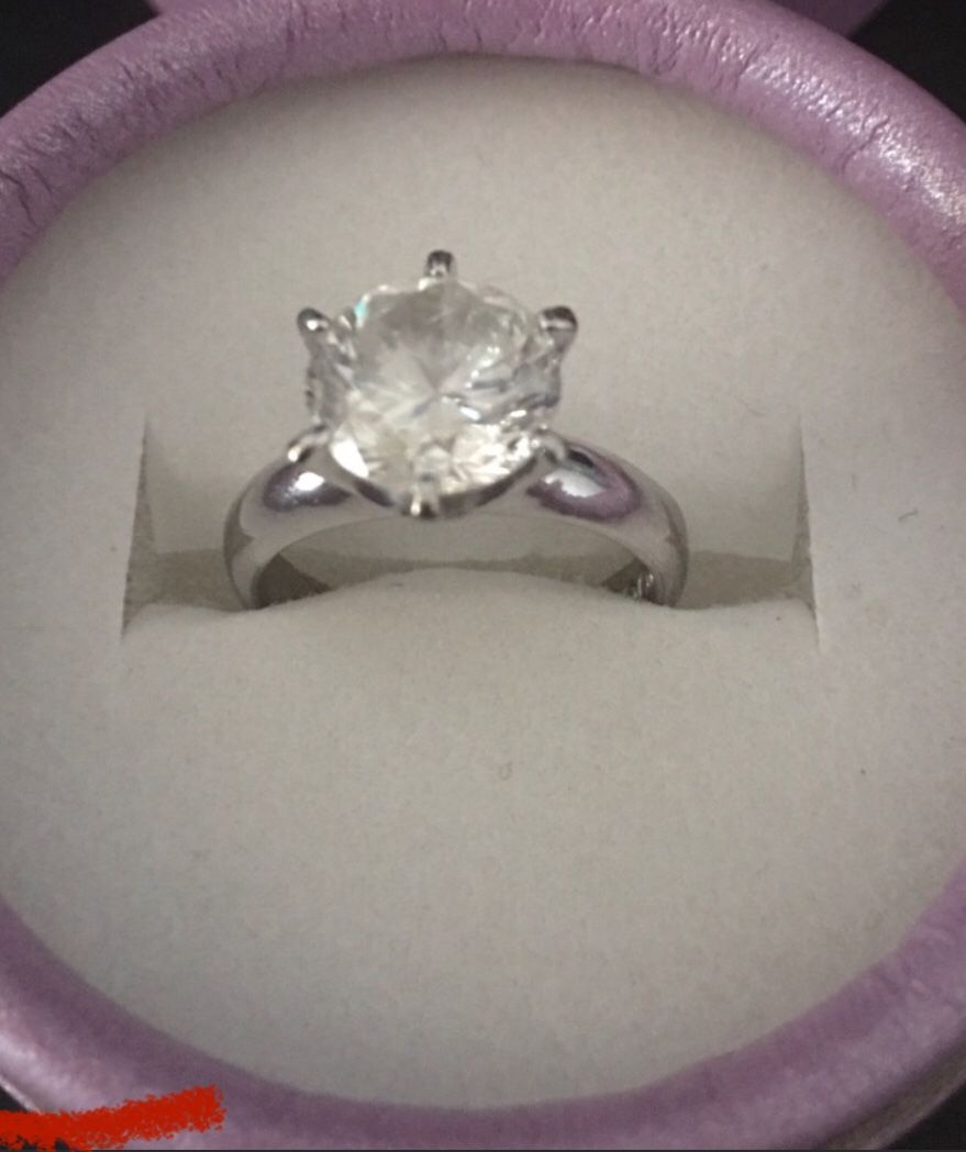 VTG Silver 950 6 Prong Solitaire 3ct Ring.