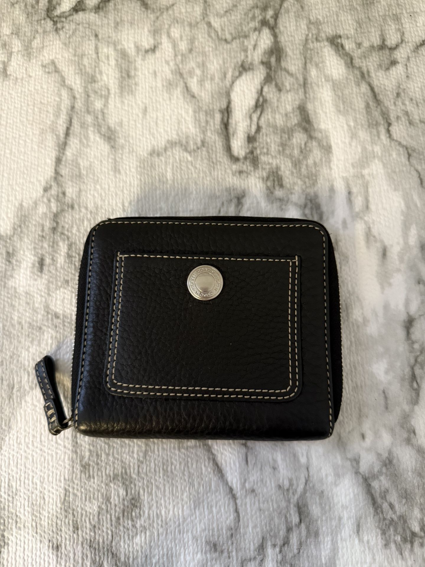 Vintage Coach Black Leather Zip Around Wallet Button Shut Small
