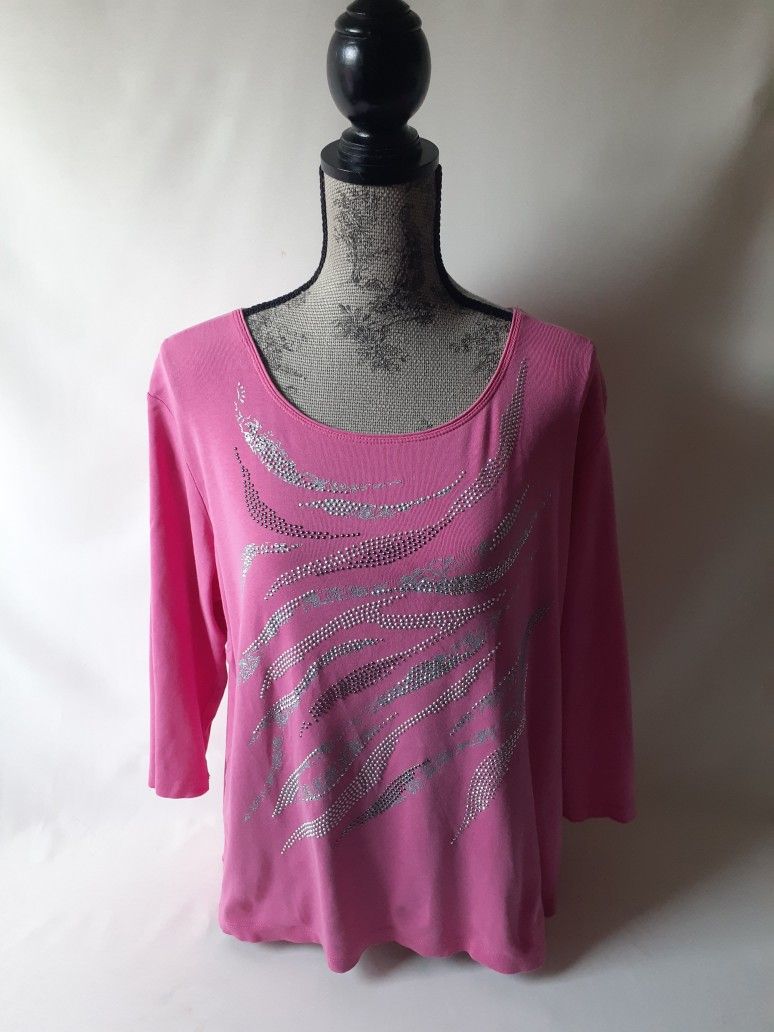 Karen Scott women's pink embellished long sleeve top size XL