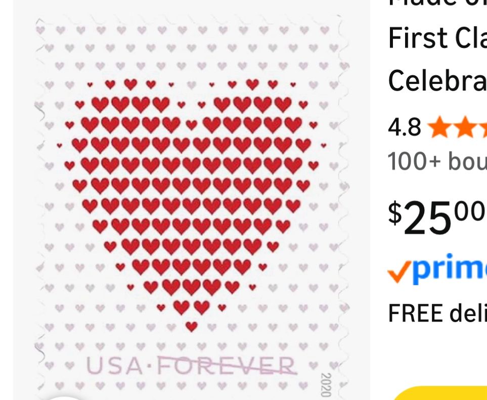 Made of Hearts Sheet of 20 Forever First Class Postage Stamps Wedding Celebration Love Valentines (1 Sheet of 20)