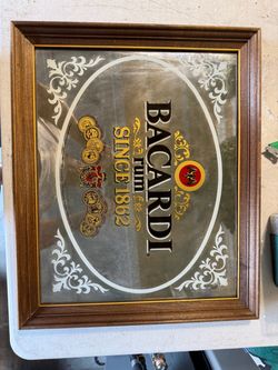 Vintage Bacardi Rum Bar Mirror – Large 22” x 18” – Old Advertising Piece