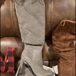 Grey Suede Knee High , High Heel Boots 8-1/2 Brand New  20.00  Cross Posted Hurst 76053