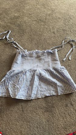 Blue Gingham Smocked Tie-Strap Crop Top