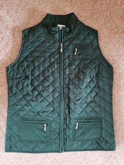 Ladies Green Quilted And Black And White Corduroy vests size medium