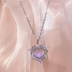 Moonstone Heart Shaped Silver Tone Necklace 