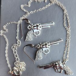 Montana Silversmith Pis tol Charm/Necklace With Matching Wire Earrings 