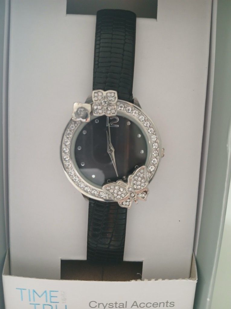 Time and Tru Crystal Accents Butterfly Embellished Ladies Analog
