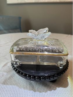 Vintage glass Butterfly trinket box