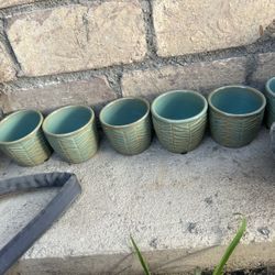 Lot Set 6 Small Pot Planter Cactus Succulent Teal Green 3.5” Zebra 3D Texture 