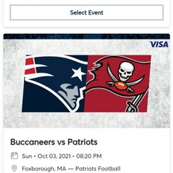 Two Tix For Patriots  Buccaneers Oct. 3, 2021 8:20pm