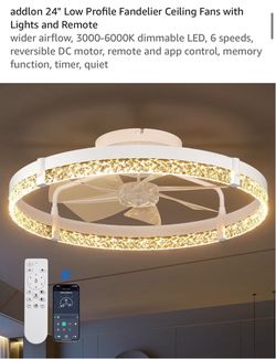 ADDLON 24” white low profile chandelier ceiling fan W lights/remote